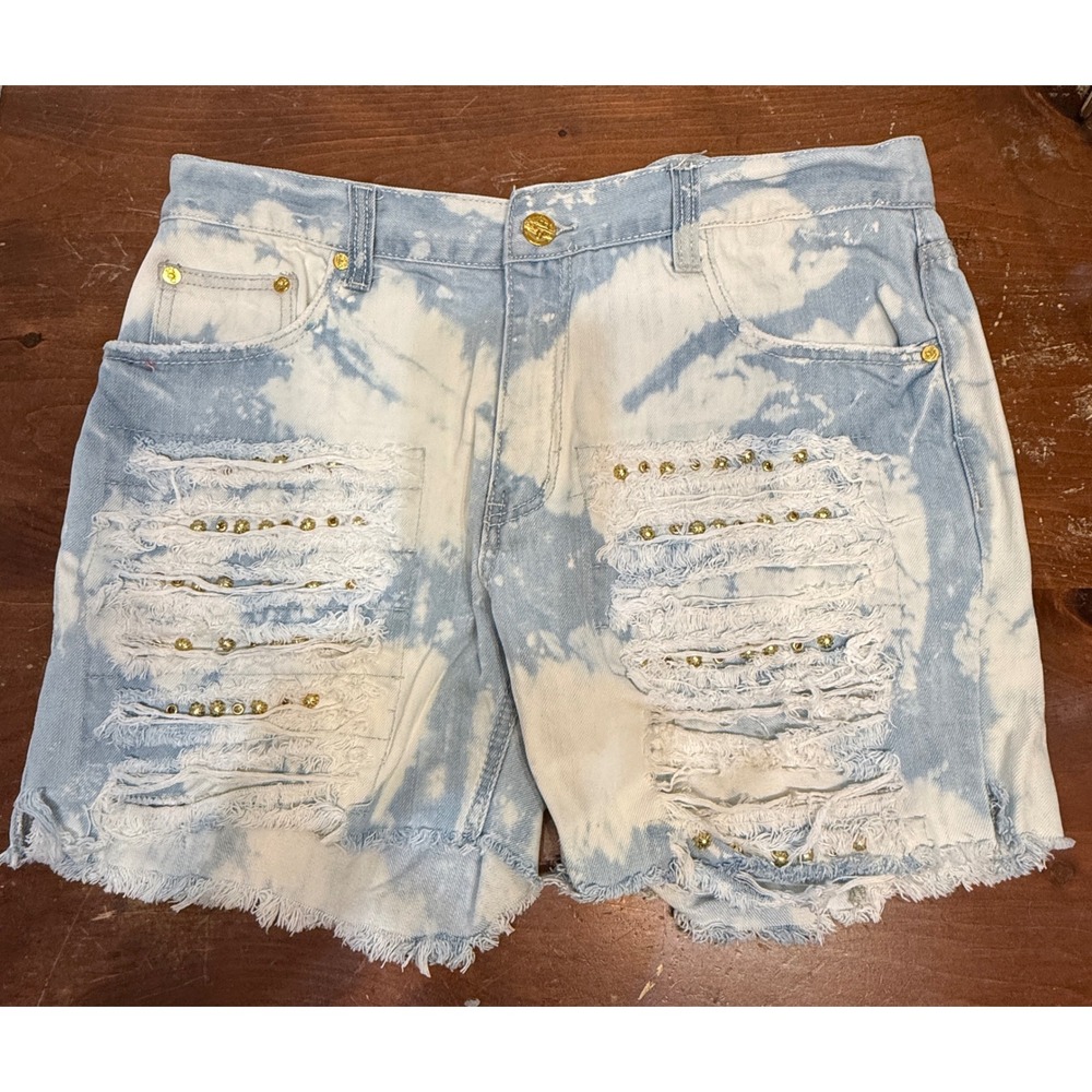 Vintage Americana Denim Outpost Acid Wash Studded Distressed Shorts Blue Size 36
